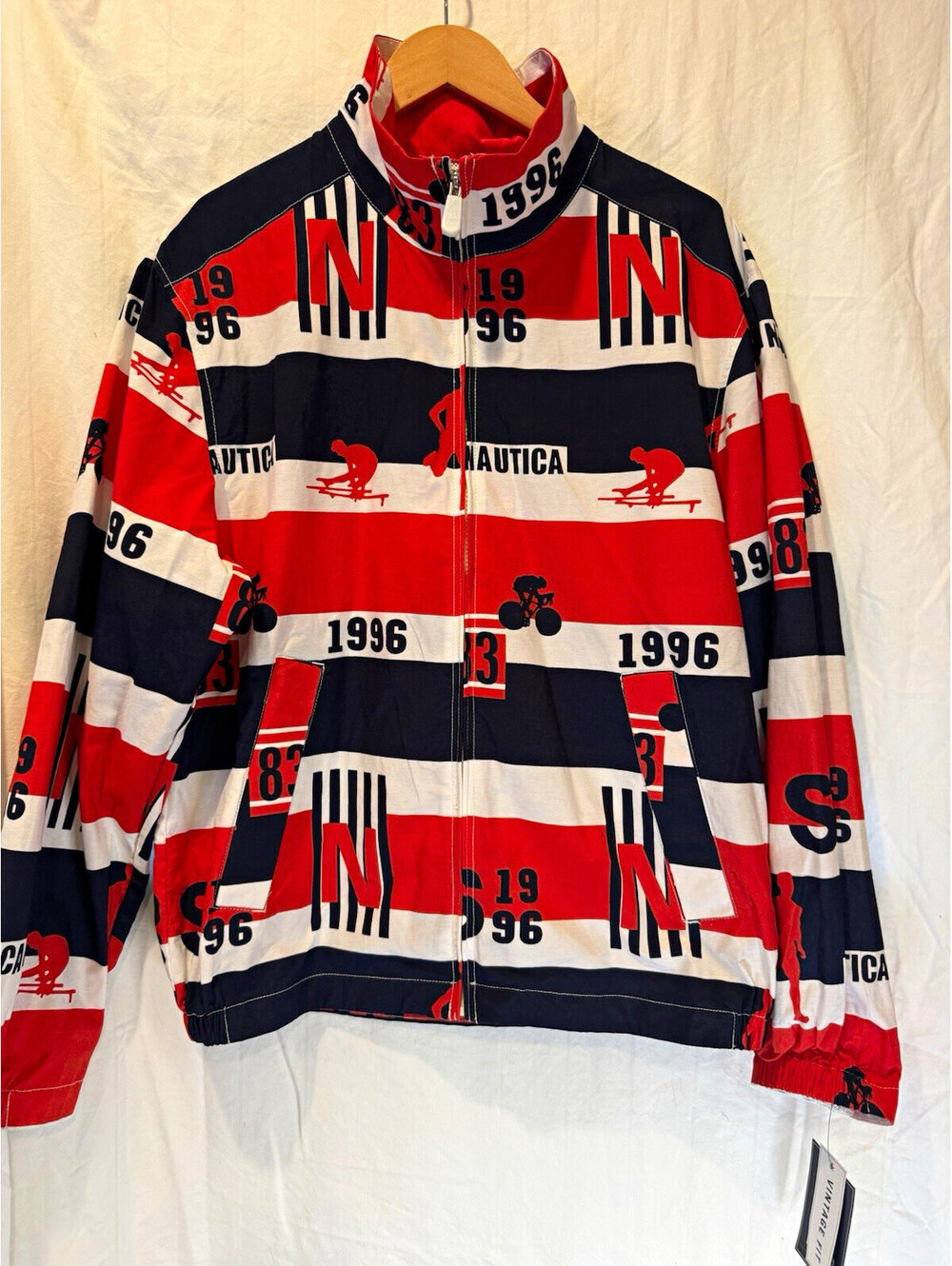 Nautica Competition Men's Vintage Fit Full Zip Nylon Jacket Striped Red S